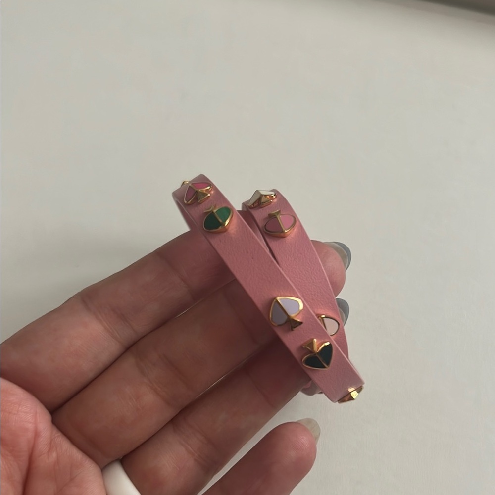 Kate Spade Pink Leather Wrap Bracelet with Gold Spade Accents - Picture 2 of 5